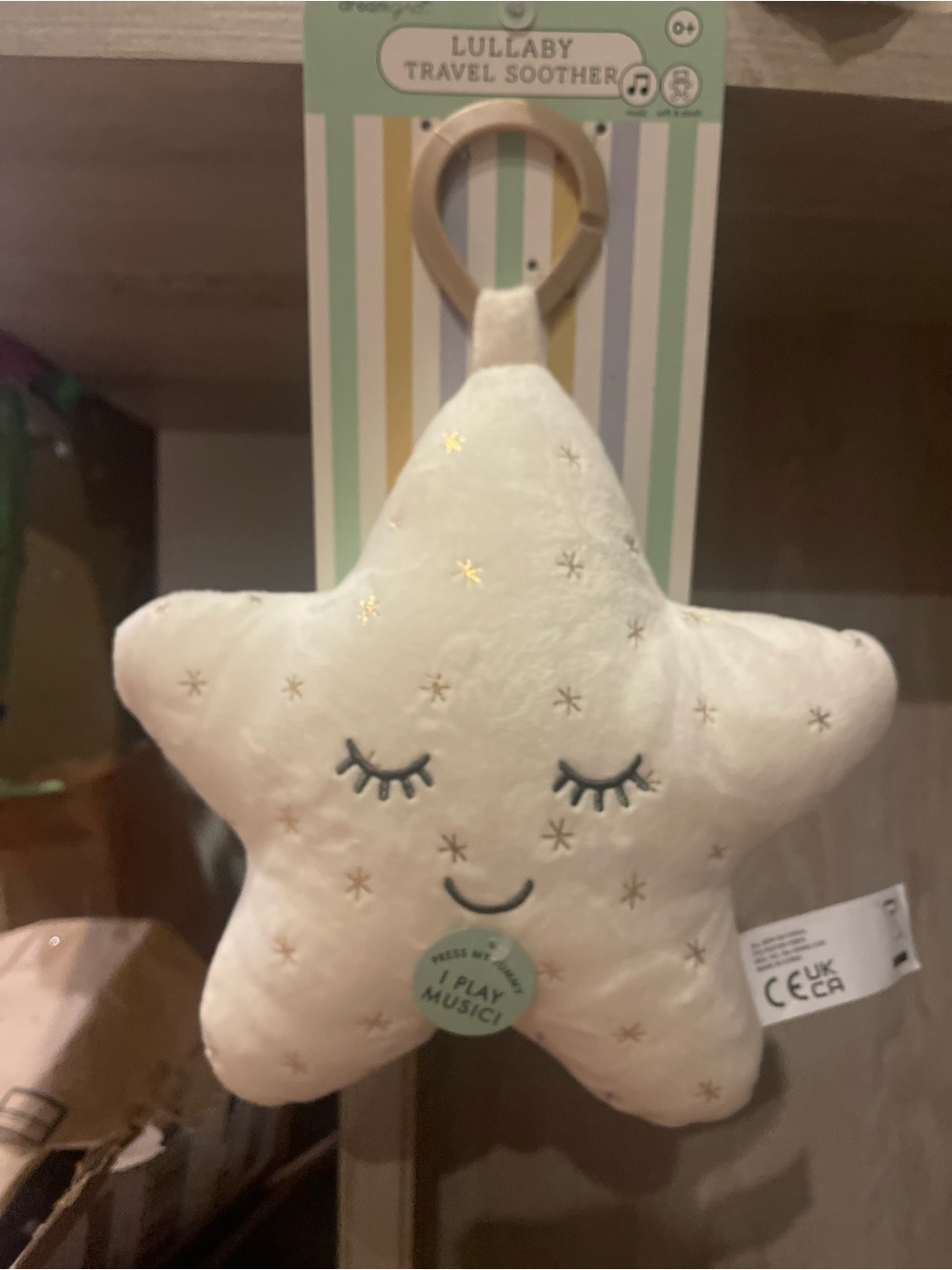 Lullaby Travel Soother Star Plush - Cream with Gold Stars